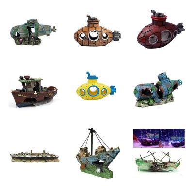 Creative Aquarium Sunken Ship Decorations Resin Pirate Ship Submarines Ornaments Landscaping For Small Medium Fish Tank