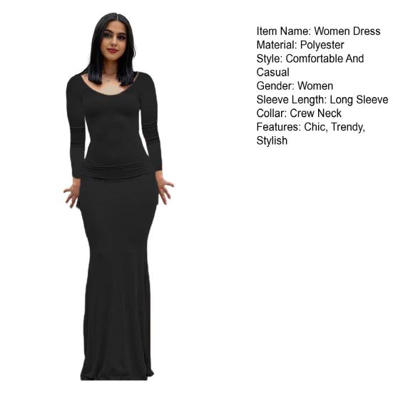 Langärmeliges Maxikleid für Damen Herbst Casual Rundhals Langkleid Slim Fit Bodycon Raffiniert Cocktailpartykleid