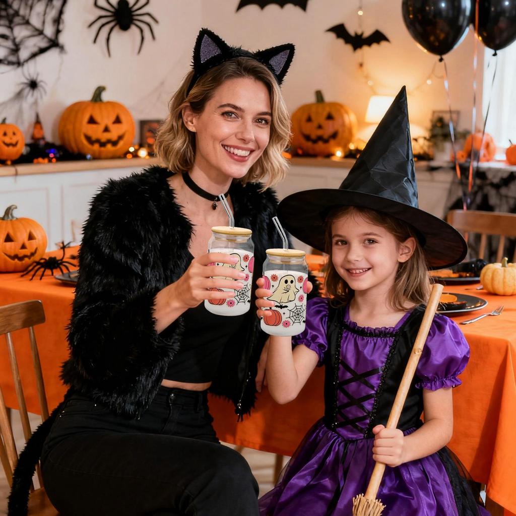 400ml Halloween Cups with Lid Straw Pumpkin Ghost Tumbler for Kids Adults Iced Coffee Halloween Party Festive Gatherings Gift