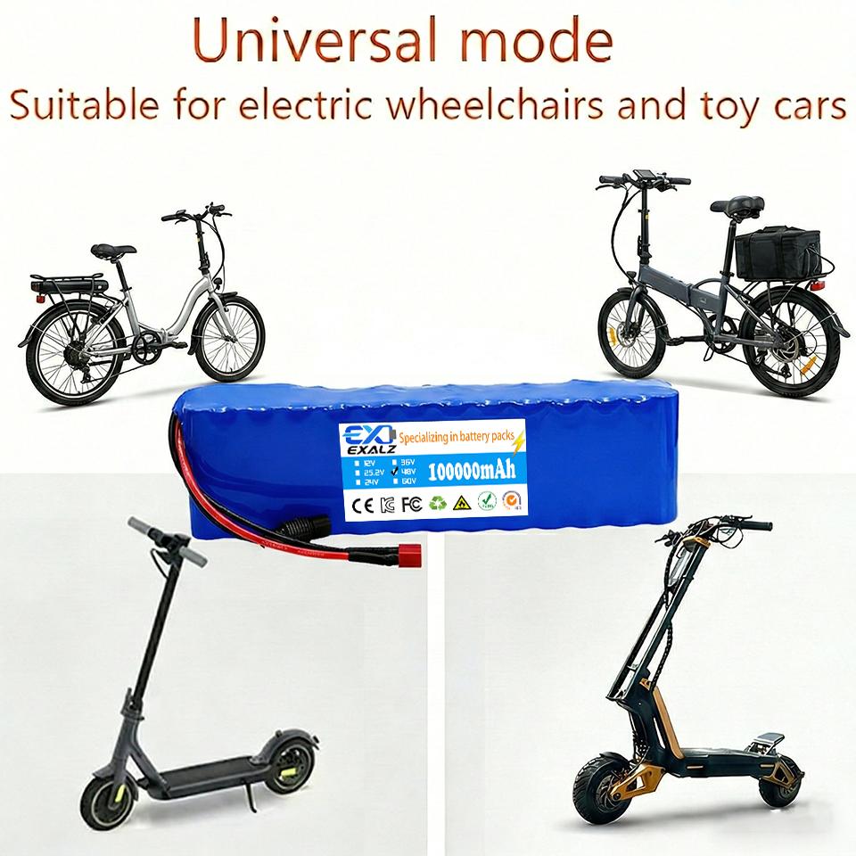 48V Electric Scooter Battery 13S2P 100Ah 18650 Lithium Pack For E-Bike Vehicle Motorcycle DIY BMS + 54.6V Charger