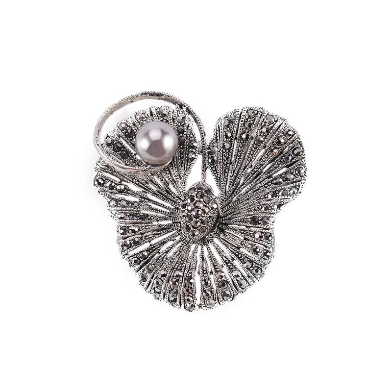 Bo Xin Yun Retro Gunmetal Black Pearl Rhinestone Brooch Pin Corsage Accessories