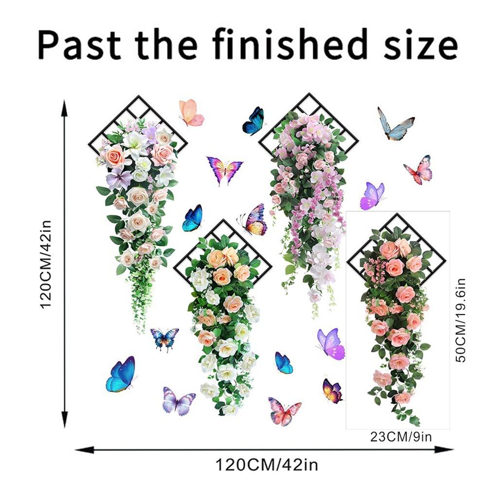 Butterfly Flower Vine Rose Buds Self-Adhesive Waterproof Wall Stickers for Living Room Bedroom Home Decor Wall Decals