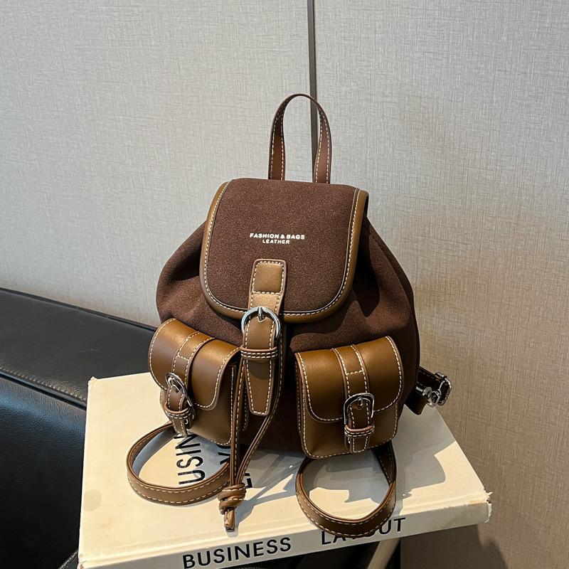 Retro Casual Backpack Women's New Fashion Contrasting Colors Niche Handbag Versatile Small Backpack