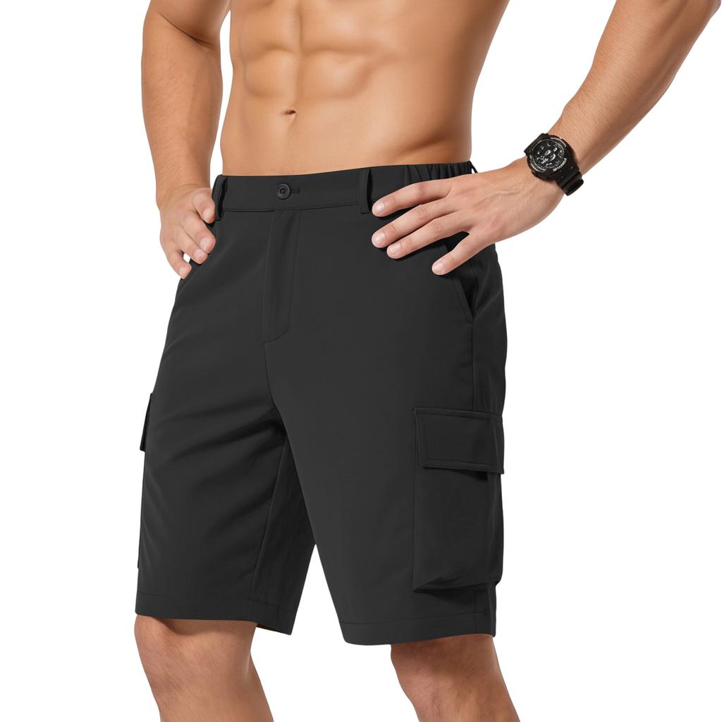 Men's Cargo Shorts Relaxed Fit with Multiple Pockets Button Closure Elastic Waistband Outdoor Apparel