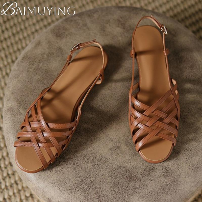 Weave Women Flat Sandals Slingback Casual Soft Sole Shoes Woman 2025 Trend Summer Comfort Dress Shallow Soft Leather Sandalias
