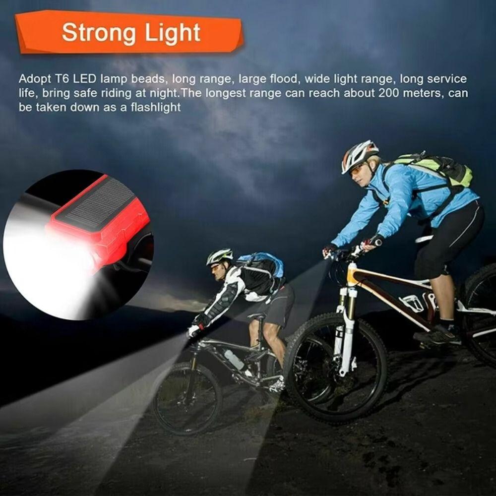 Solar Energy Bike Lights USB Rechargeable MTB Flashlight Bicycle Headlights  For Night Riding