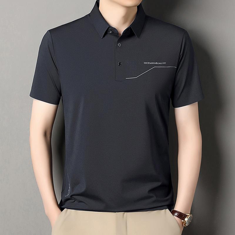 

Мужская футболка с коротким рукавом, лацканом, из высококачественного шелка тутового дерева, трендовая рубашка поло Qingzhong 4XL