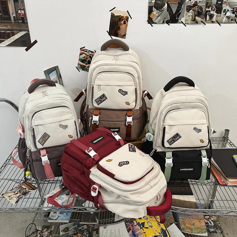 Color Block Schoolbag Middle School Student Backpack Men Women Large Capacity Backpack