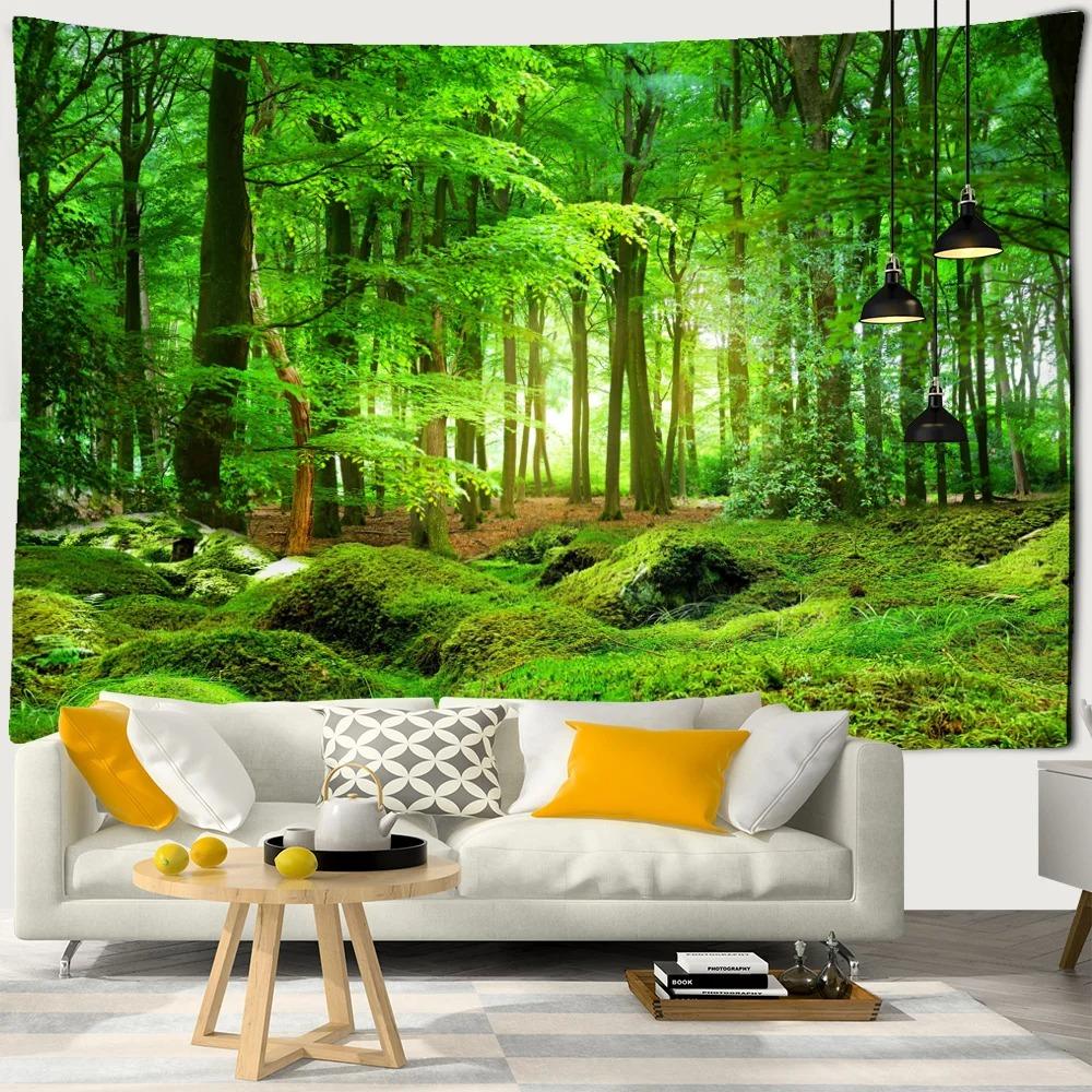 Sea Moon Cherry Blossom Forest Trail Wall Hanging Tapestry Home Decoration Living Room Bedroom Wall Background Hanging Cloth