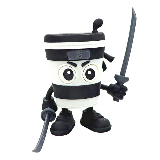Cappuccino Cup Figurine with Weapon 3D Printed Ninja Shaped Coffee Cup with Movable Joints Collectible Ornament for Coffee Lovers And Anime Fans