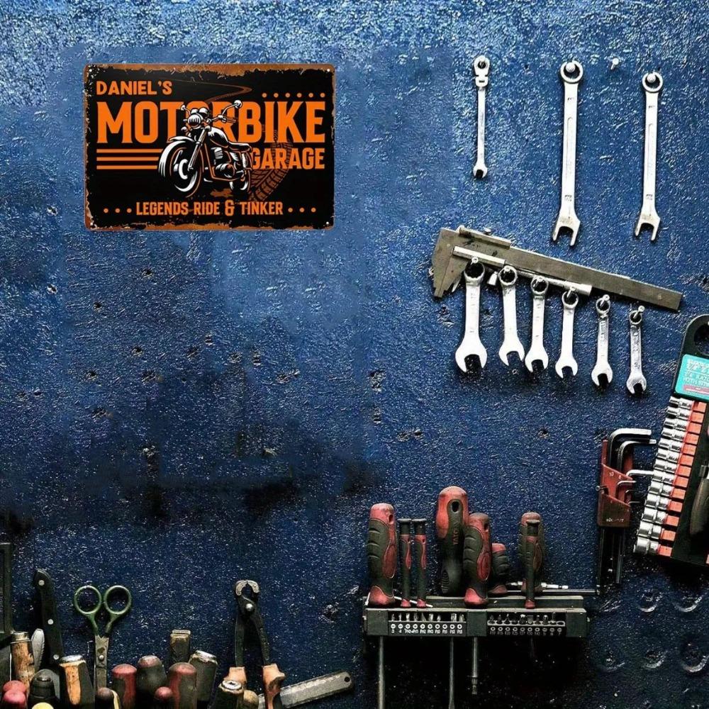 Custom Motorbike Metal Sign Personalized Name Number Aluminum Garage Workshop Wall Plaque