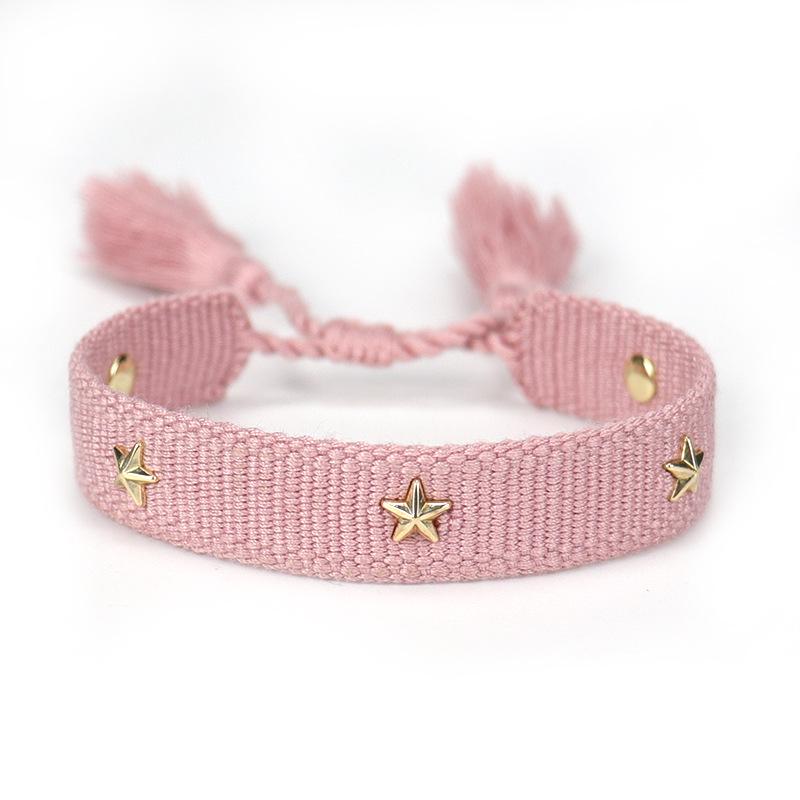 European-American Nail Style Double-Sided Woven Bracelet with Tassel, 1.3cm Handmade Wristband for Couples