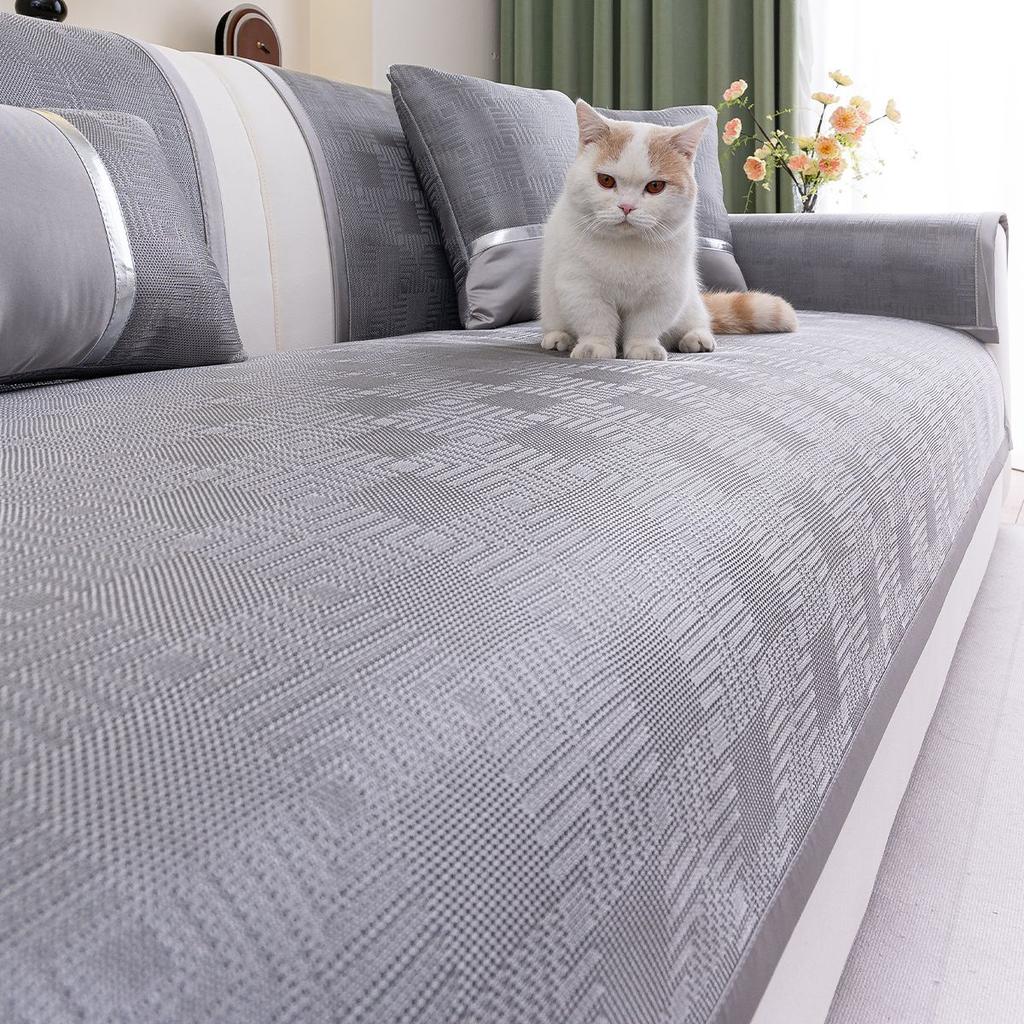 Summer Ice Silk Sofa Cushion Solid Color High-End Breathable Sofa Cool Cushion Fixed Non-Slip And Dustproof Machine Washable Mat