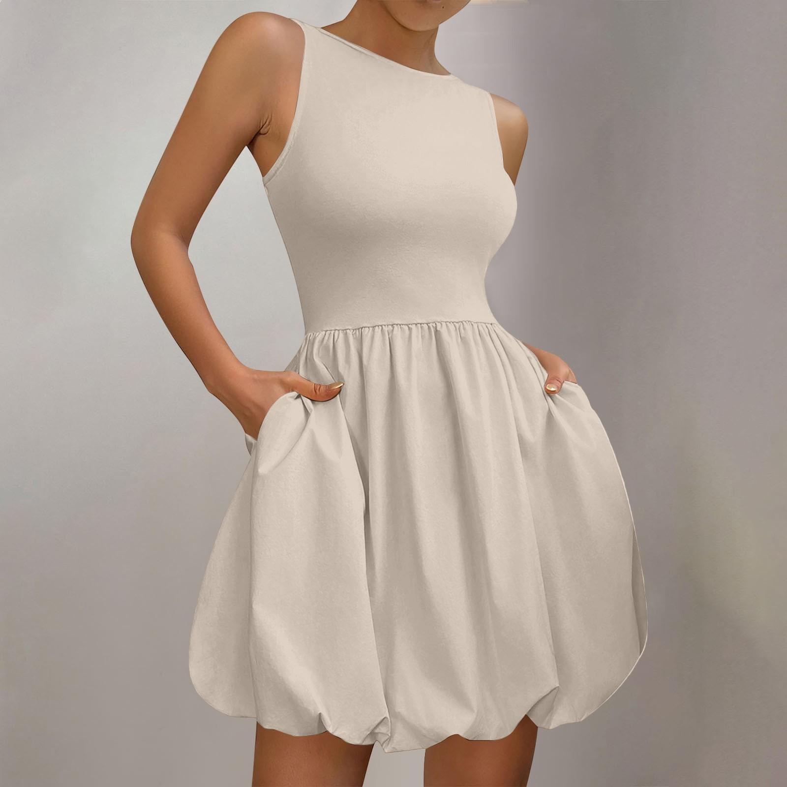 

Женское платье-солнце, летнее, повседневное, однотонное, А-силуэт, без рукавов, топ-платье XL бежевый