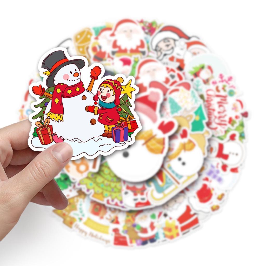 50-Pack Waterproof Christmas Cartoon Stickers for Journals, DIY, Skateboards, Phone Cases, and Suitcases