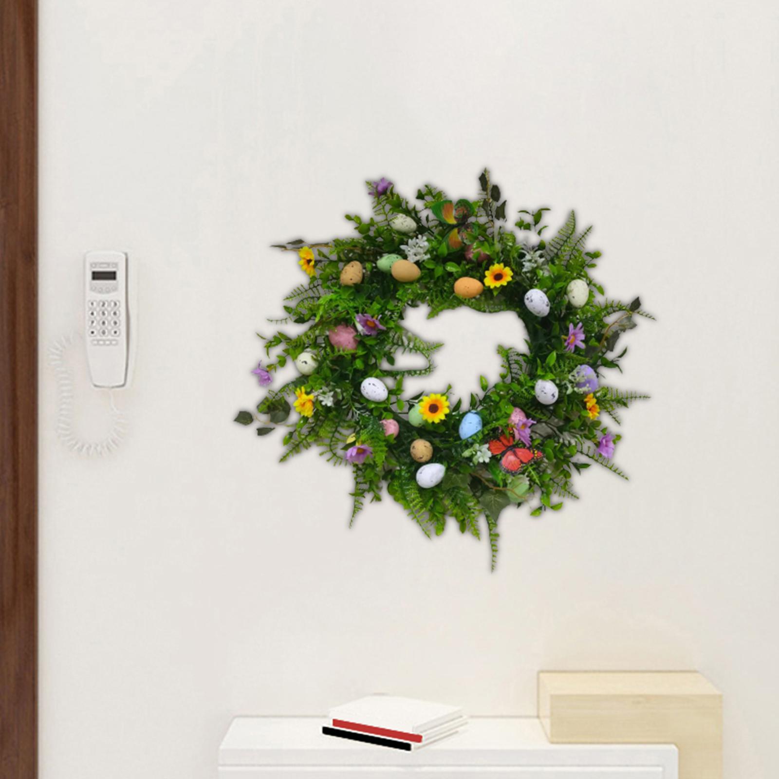 

17.72inch Artificial Easter Wreath Decor Holiday Wall Greenery Leaves Flowers Wreaths for Festive Spring Homes Party Front Door