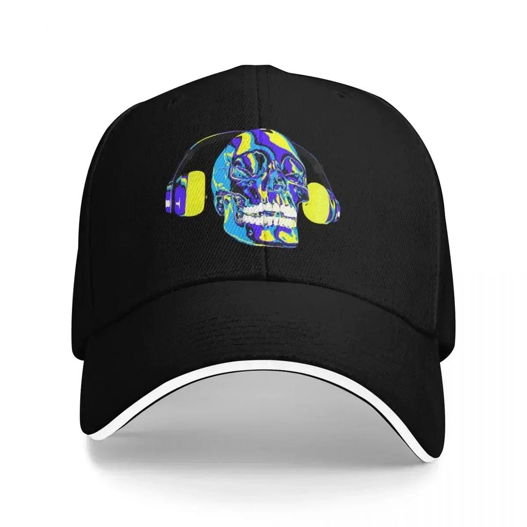 Psychedelic skull listening to music on headphone Baseball Cap Unisex's big size hat Beach Outing Unisexs Tennis Women's