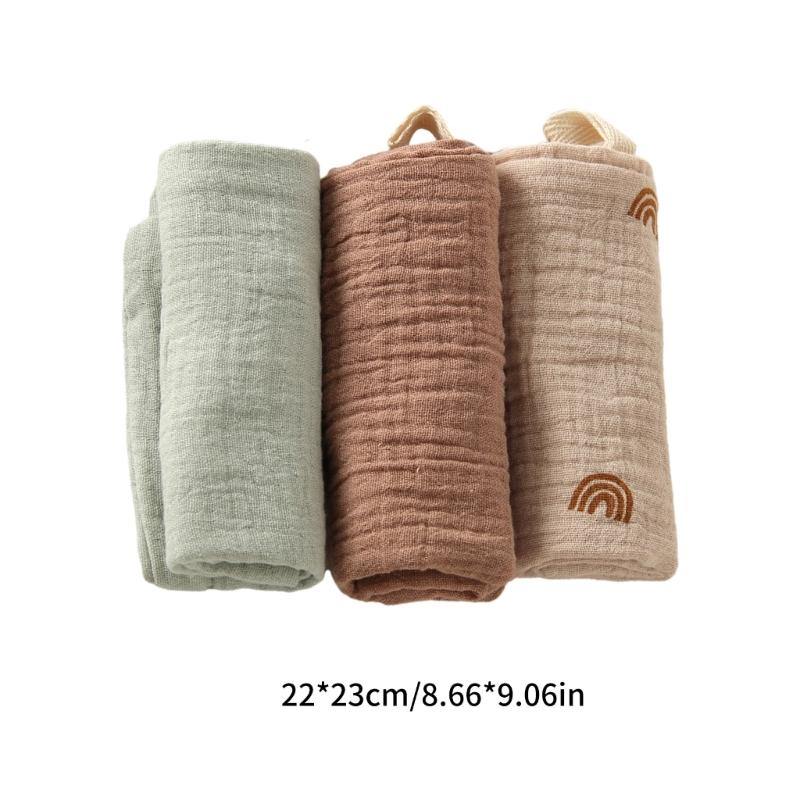 Pack of 3pcs Cotton Drooling Bib Baby Washcloths Newborns Face Towel 4-Layer Absorbent Burp Cloths Breathable 22x23cm