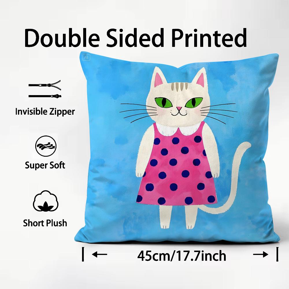 Cat Cute Cushion Cover Plush Fabric Soft DoubleSided Printed Sofa Warm Winter Home Child Gift Pillow Case