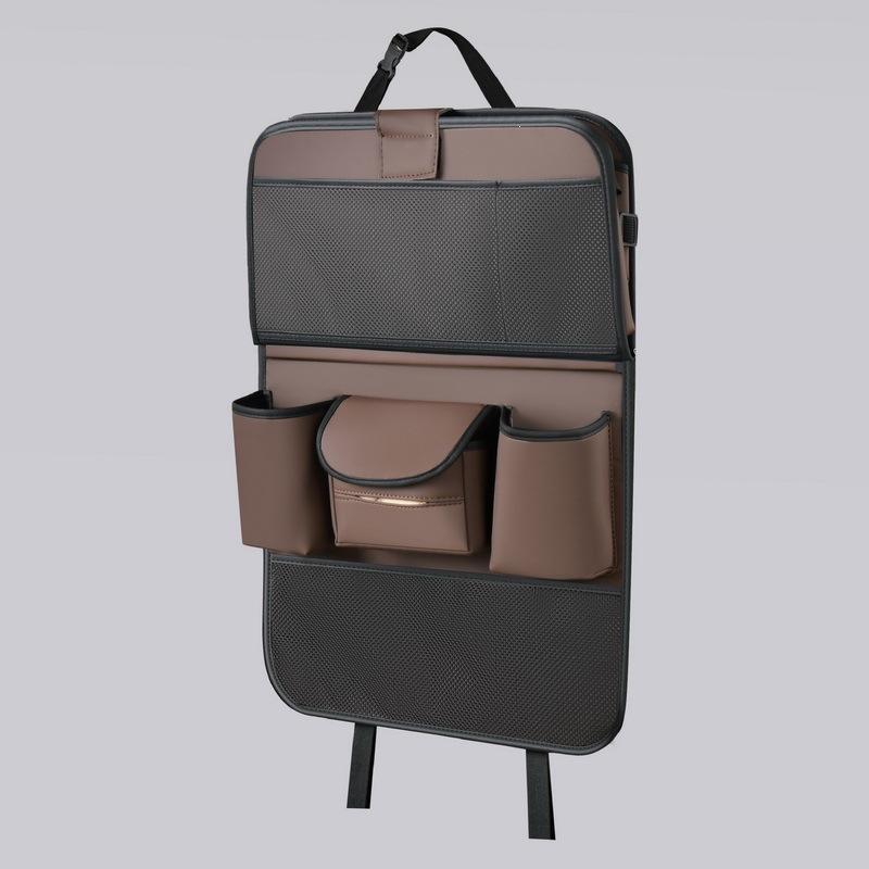 1Pc Long Car Seat Back Storage Bag, Leather Rear Seat Storage, Car Seat Rear Hanging Pocket, Foldable Office Desk Board