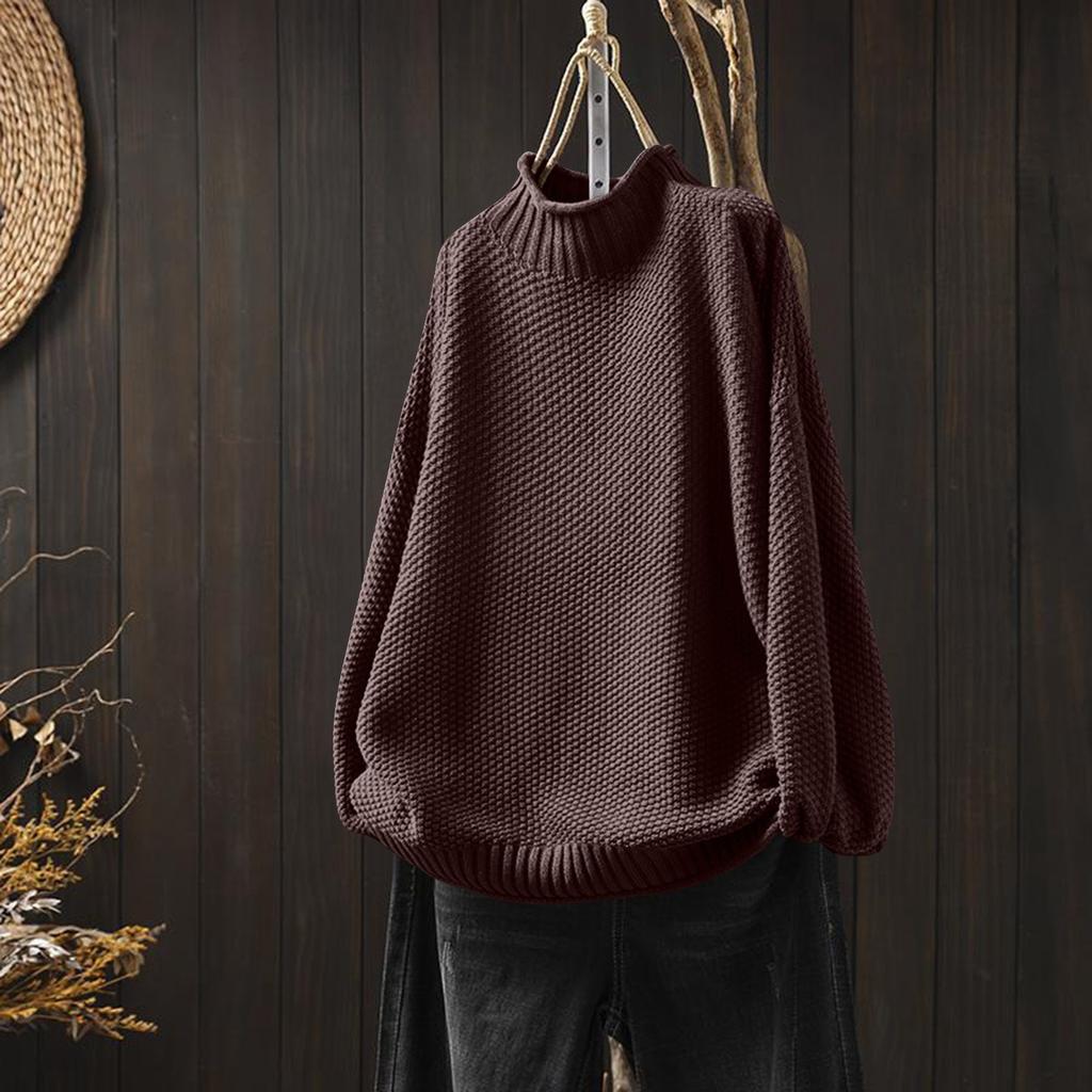 Women's Fashion Solid Color Half High Neck Long Sleeved Casual Pullover Knitted Base Sweater Top