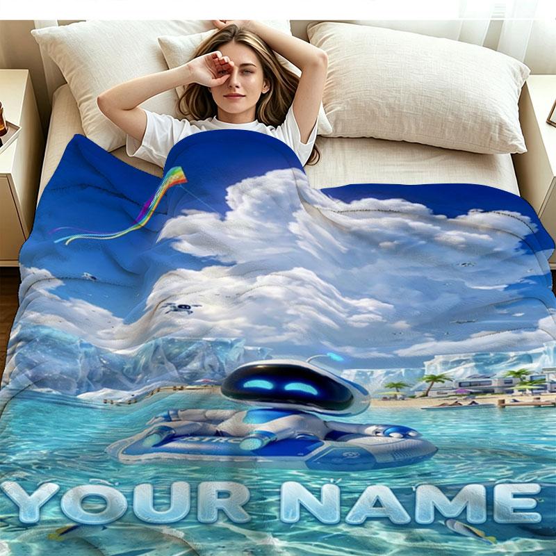 1PC ASTRO BOT Custom Name Patterned Flannel Blanket Suitable For All Seasons for Home Decor Warmth and Comfort Gifts Holiday Present