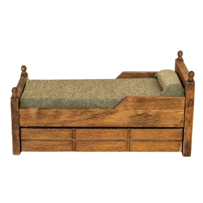 

Unassembled 1:12 Scale Dollhouses Bedroom Furniture Wooden Toy Bed With Detachable Fabric Pillow And Safety Edges 1