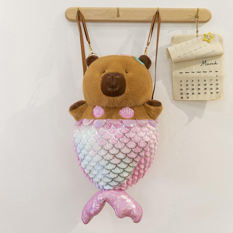 Cartoon Mermaid Water Pig Plush Backpack With Large Capacity For Girls And Teens