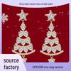 E0541 High-End Christmas Tree Earrings for Women: European & American Style, Copper with Gold-Plated Zircon