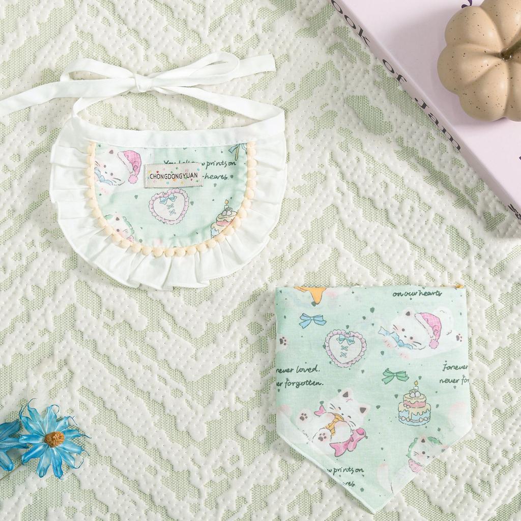 Pet Cute Dog Cotton Printed Small Bib Pet Saliva Towel Teddy Pomeranian Scarf Cat Jewelry Dog Supplies
