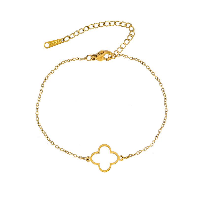 18K Gold Plated Stainless Steel Hollow Four-Leaf Clover Women's Bracelet
