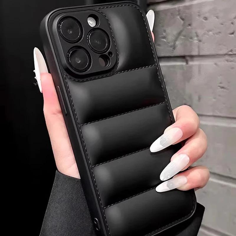 Colorful Down Jacket pattern silicon phone case for iPhone 16 15 14 13 12 11 Pro Max Plus full camera shockproof soft back cover