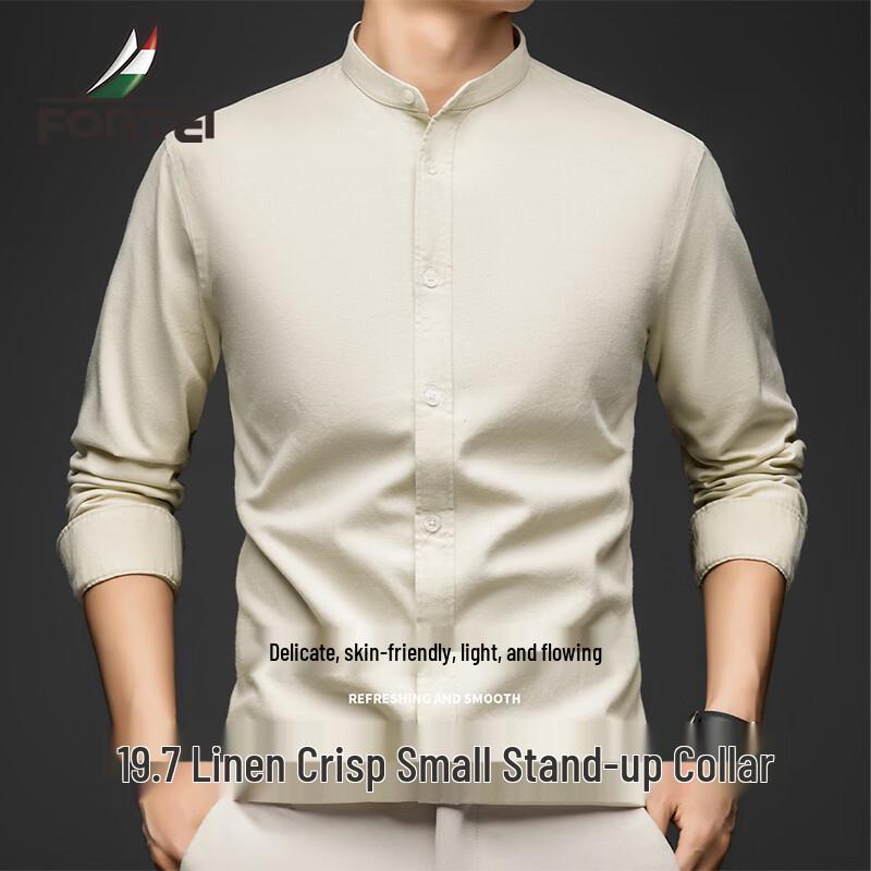Futting Men s Linen Blend Stand-Collar Long Sleeve Shirt 5XL
