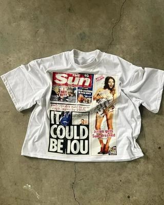 Harajuku American Newspaper Graphic T Shirts Y2k Tops Oversized T Shirt Couple Pro Choice Gothic Streetwear Vintage Men Clothing