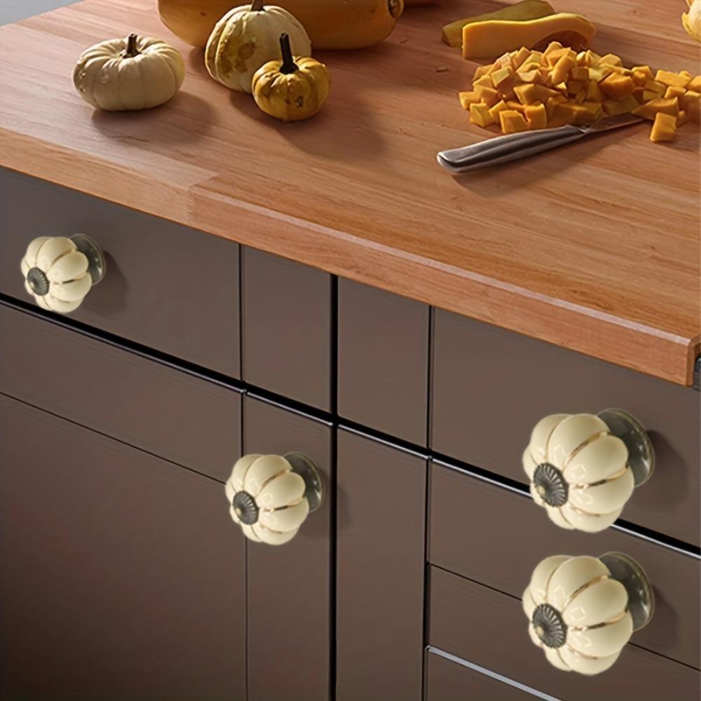 1PC Vintage Pumpkin Ceramic Cabinet Knobs - Polished Finish, Drawer & Cupboard Pulls with Installation Hardware Included