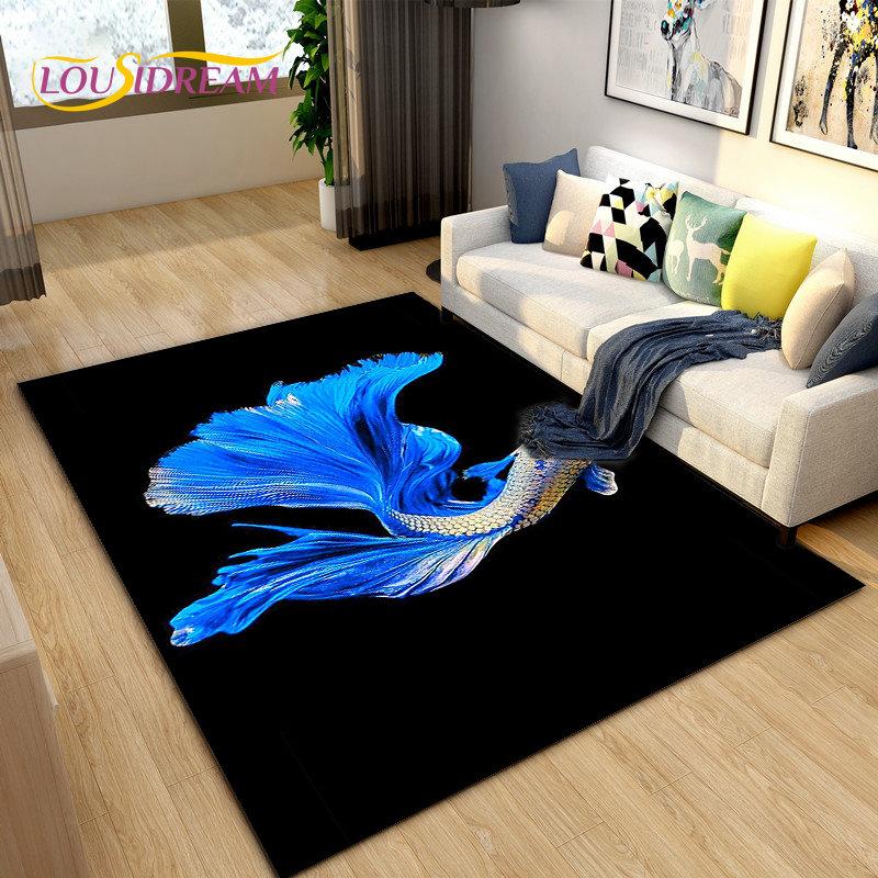 Covor de zonă 3D Fish Golden Arowana Betta Fish, covor pentru sufragerie, dormitor, canapea, covoraș, decor, covoraș anti-alunecare pentru joacă pentru copii