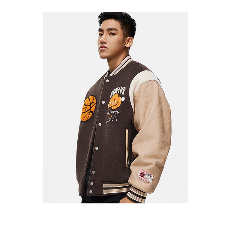 Li-Ning Badfive Contrast Letter Print Loose Cropped Cotton Jacket Men Jacket Charcoal Coffee-Brown AJMT089-1