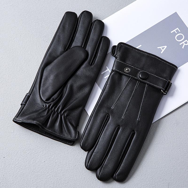 Leather Gloves for Men Sheepskin Fashionable Commuting  Outdoor Cycling Warm Finger Split Gloves