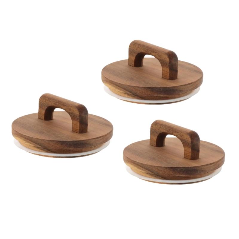

3 шт. Деревянные крышки для банки для хранения, кухонные, многофункциональные, круглой формы, деревянная крышка с ручкой для сохранения продуктов 1