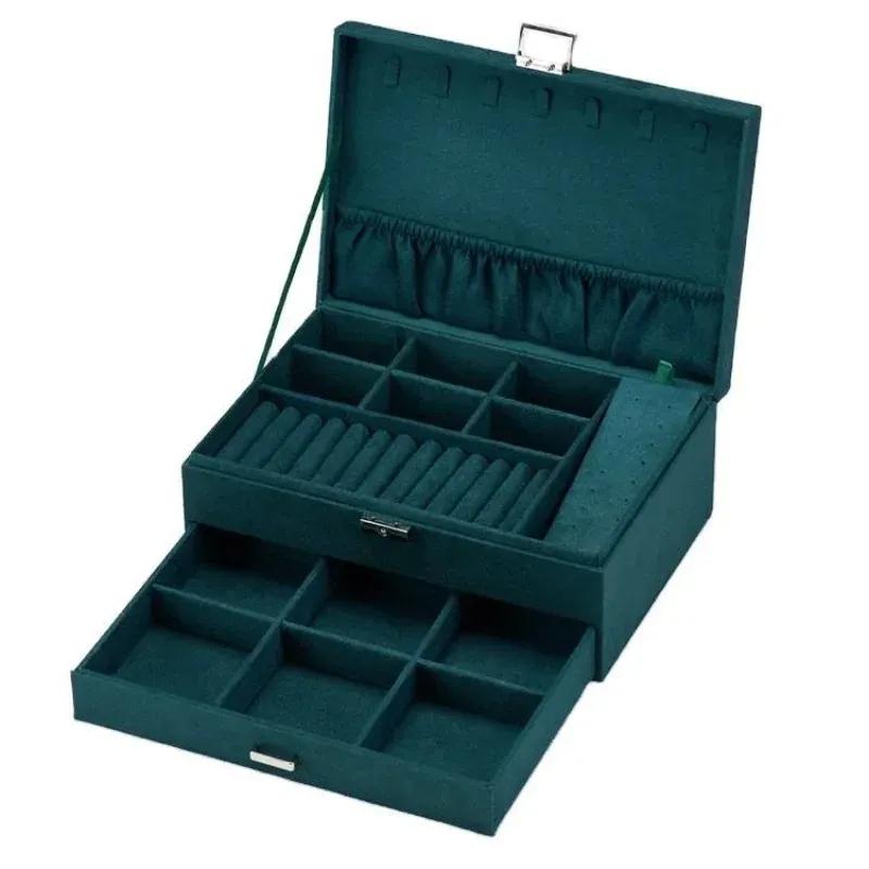 New Jewelry Velvet Dark Green Jewelry Box Necklace Storage Holder Flannel Gift Packaging Casket Desk Organizers Storage Box