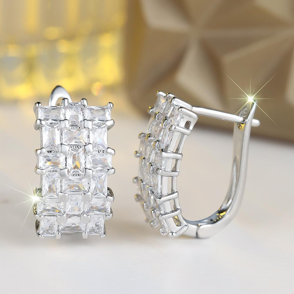 Simple Silver Color Geometric Drop Earrings Ladies' Sparkling White Zircon Wedding Earrings Fine Jewelry Gifts