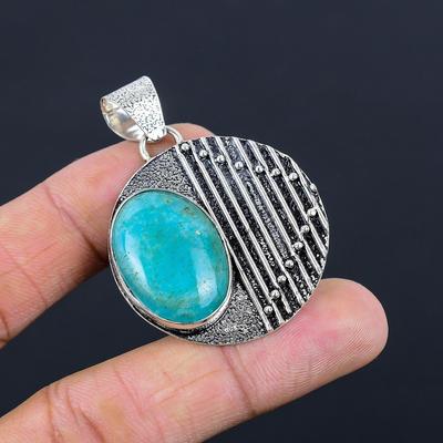 Natural Amazonite Sterling Silver Bezel Wedding Trendy Handmade Pendant Jewelry