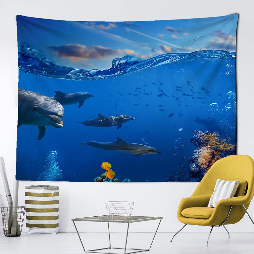Ozean Delfin Wandteppich Wandbehang Lustiger Meeresleben Wandteppich Wandbehang Schlafzimmer Wale Delfin Wandteppich Wohnzimmer Dekor