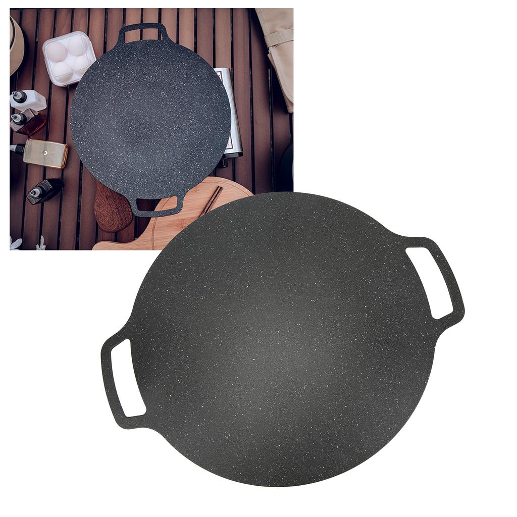 Grill Plate Stick Proof Round Prevent Greasy Portable Barbecue Frying Plate with Dual Handle for Camping Picnic
