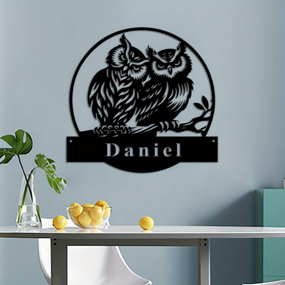 Vintage Owl Metal Wall Art Sign Personalized Name Handcrafted Home Decor Bedroom Living Room