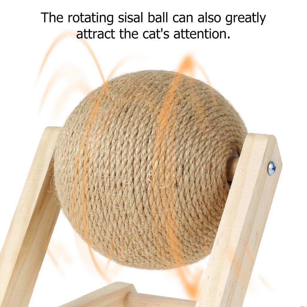 Cat Scratching Ball Toy Sisal Rope Rotatable Ball Board Grinding Paws Toys Solid Wood Cats Scratcher Wear-Resistant Pet Supplies