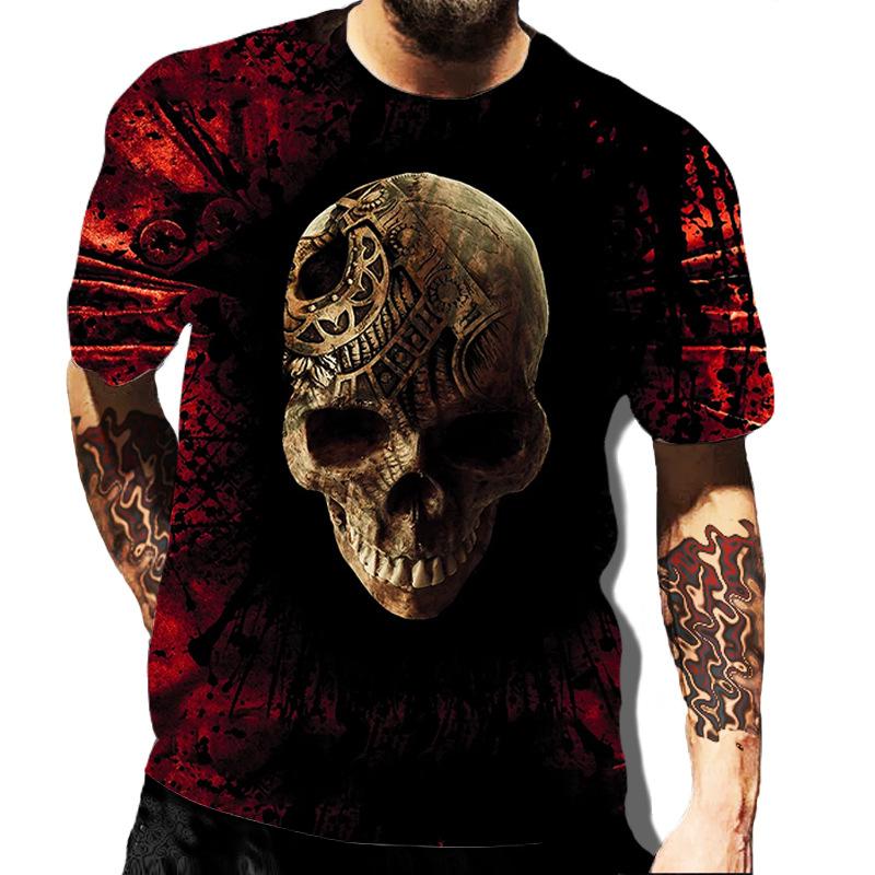 European and American Popular New Horror Skull Digital Printed T-shirt with Retro Street Style Men's T-shirt Pattern