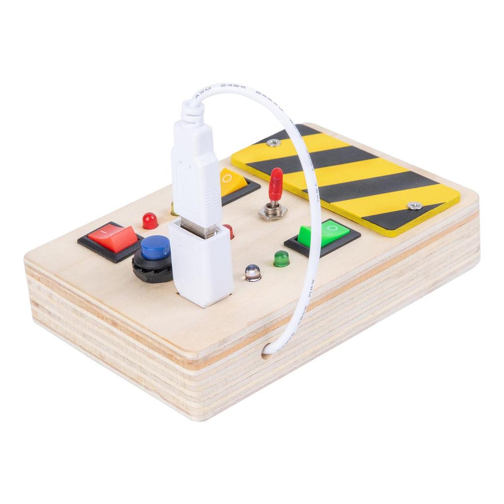 Interactive LED Wooden Busy Board: Children's Early Education Toy with Switches & Sockets