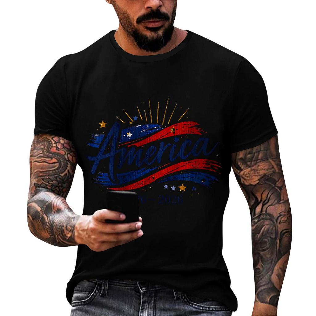 Men's Loose And Casual Flag-print T-shirt, Short Sleeve Shirt