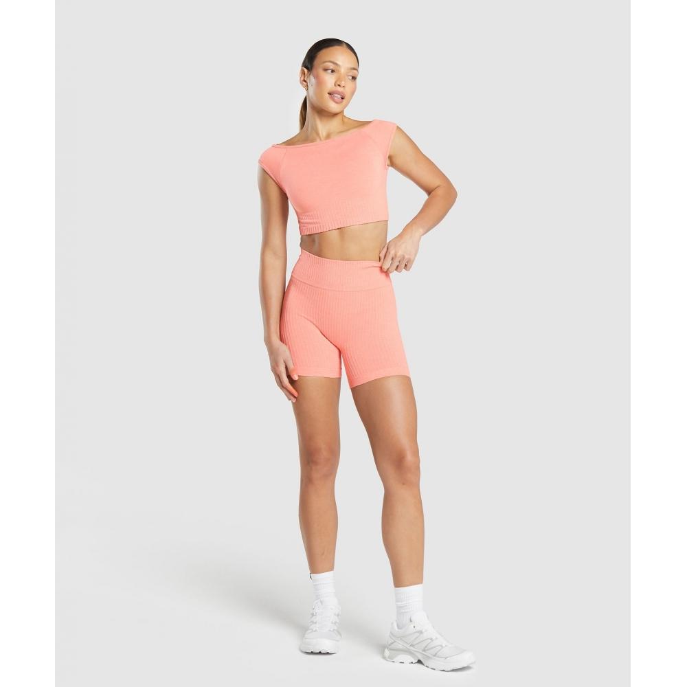 Gymshark Luxe Seamless Boat Neck Crop Top Bros Muted Coral Marl B3b5i Kcqx